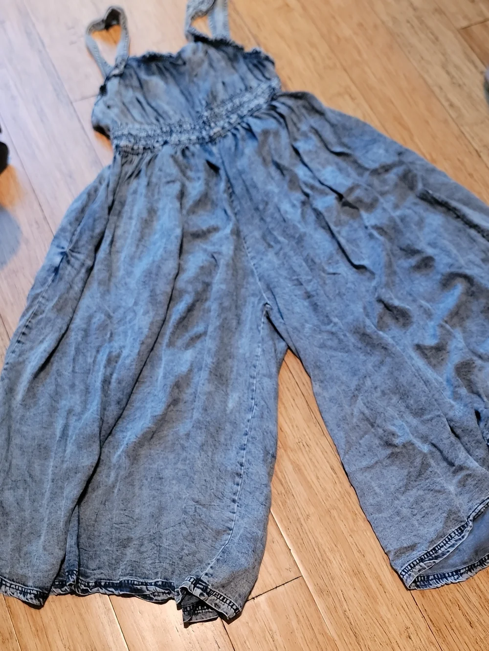 Wide-Leg Chambray Jumpsuit in Faded Blue